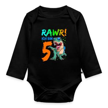 Geschenk Geburtstagskind T-Rex Dinosauriermotiv Di - Baby Bio-Langarm-Body - Schwarz - Vorne
