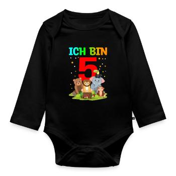Geburtstagskind Tiermotiv Farm Stall Zoomotiv Gesc - Baby Bio-Langarm-Body - Schwarz - Vorne