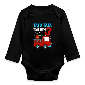 Tatü Tata - Ich bin 3 - Feuerwehr Feuerwehrauto Ge - Baby Bio-Langarm-Body - Schwarz - Vorne
