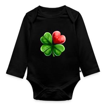 Four Leaf Clover Shamrock With Heart For St - Baby Bio-Langarm-Body - Schwarz - Vorne