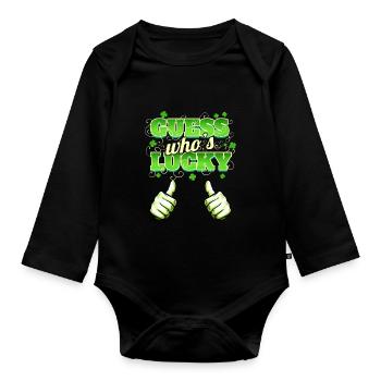 Two Thumps Showing Guess Who's Lucky On St - Organic Longsleeve Baby Bodysuit - black - Front