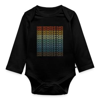 Easily distracted by plant plant lovers - Organic Longsleeve Baby Bodysuit - black - Front