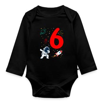 Astronaut Weltall Dabbing Motiv Planet Raktete 6. - Baby Bio-Langarm-Body - Schwarz - Vorne