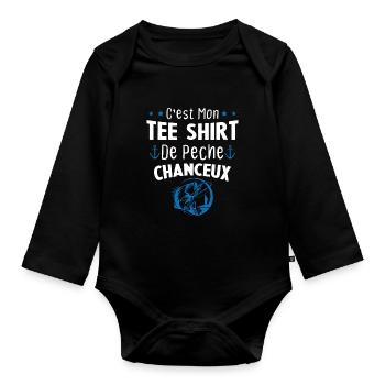 tee shirt pêcheur homme cadeau drole pêche - Body Bébé bio manches longues - noir - Devant