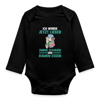 Ich würde jetzt lieber Animes schauen und Ramen es - Baby Bio-Langarm-Body - Schwarz - Vorne