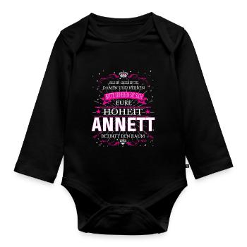 Eure Hoheit Annett betritt den Raum - Baby Bio-Langarm-Body - Schwarz - Vorne