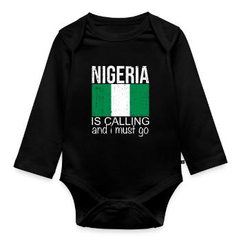 Nigeria Spruch - Baby Bio-Langarm-Body - Schwarz - Vorne