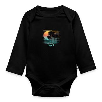 Negril Jamaika Stilvoller Souvenirurlaub - Baby Bio-Langarm-Body - Schwarz - Vorne