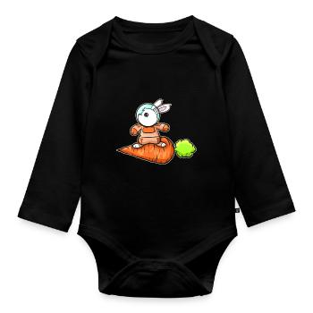 Cute Astrnaut Rabbit Surfing On A Carrot On Easter - Organic Longsleeve Baby Bodysuit - black - Front
