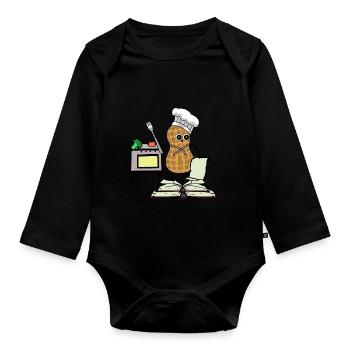 Peanut Cookbook Hobby Chef Kitchen Stove - Organic Longsleeve Baby Bodysuit - black - Front