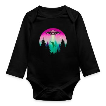 Cryptidcore Aesthetic Sasquatch Bigfoot UFO - Baby Bio-Langarm-Body - Schwarz - Vorne