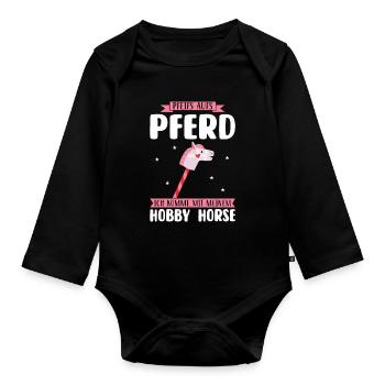 Hobby Horse Pferde Steckenpferd Geschenk - Baby Bio-Langarm-Body - Schwarz - Vorne