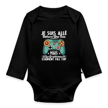 Cadeau Humour Console Graphisme Jeux Vidéo - Body Bébé bio manches longues - noir - Devant