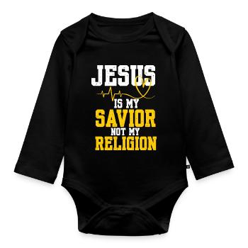 Jesus Is My Savior Gott Religion Kreuz Glaube - Baby Bio-Langarm-Body - Schwarz - Vorne