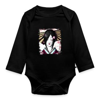 Geisha, traditional digital art, Japan - Organic Longsleeve Baby Bodysuit - black - Front