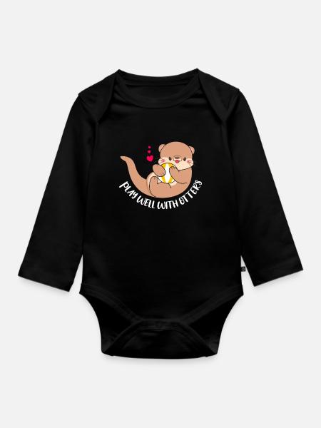 Gut mit anderen spielen Otterliebhaber Meeresbiolo - Baby Bio-Langarm-Body - Schwarz