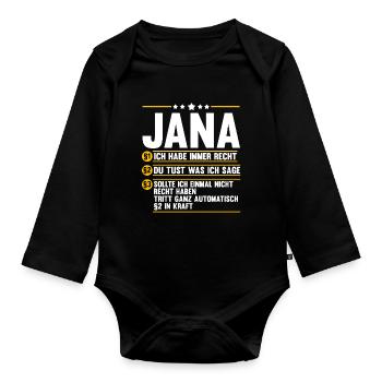 Jana - Baby Bio-Langarm-Body - Schwarz - Vorne
