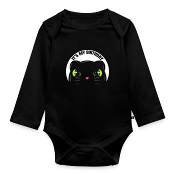 Logo Black Cat's Birthday On Purrsday - Baby Bio-Langarm-Body - Schwarz - Vorne