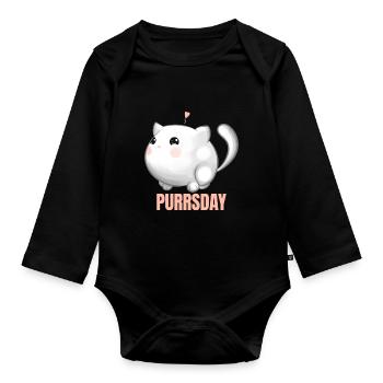 Chubby Cat In Love On Purrsday - Organic Longsleeve Baby Bodysuit - black - Front