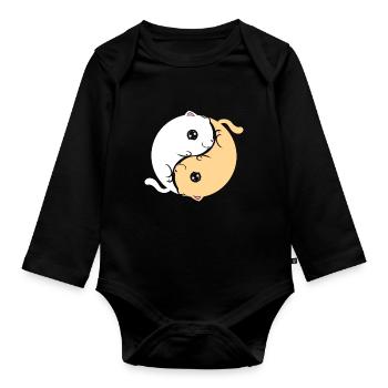 Yin And Yang Cats On Purrsday - Organic Longsleeve Baby Bodysuit - black - Front
