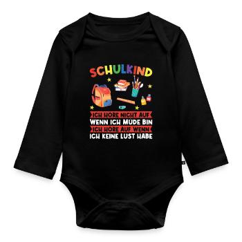 Schulkind Einschulung Schulbeginn Geschenk - Baby Bio-Langarm-Body - Schwarz - Vorne