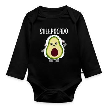 Avocado Sheep Funny Vegetable Fruit Gift - Organic Longsleeve Baby Bodysuit - black - Front