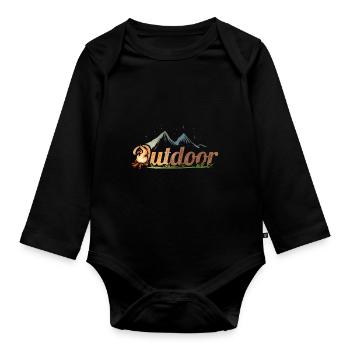 Logo Outdoor - Camp Fire In The Mountains While - Organic Longsleeve Baby Bodysuit - black - Front
