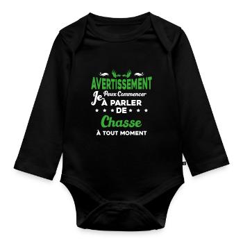 Parler de chasse à tout moment Humour chasseur - Body Bébé bio manches longues - noir - Devant