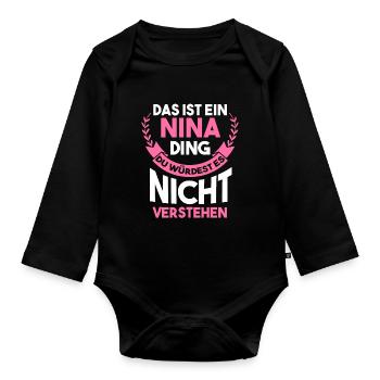 Vorname Nina - Baby Bio-Langarm-Body - Schwarz - Vorne
