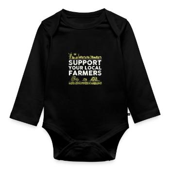Soutenez vos agriculteurs locaux I Farmer Funny - Body Bébé bio manches longues - noir - Devant