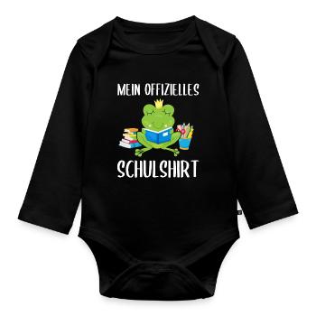 Frosch Schulshirt Schulbeginn Schule Geschenk - Baby Bio-Langarm-Body - Schwarz - Vorne