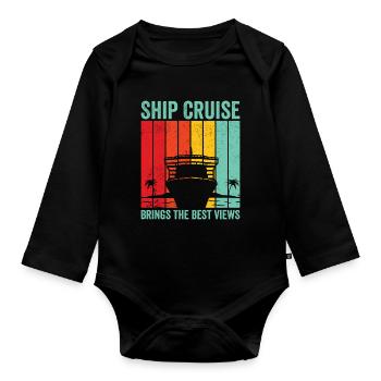 Drôle de croiseur de croisière Bateau de croisière rétro - Body Bébé bio manches longues - noir - Devant