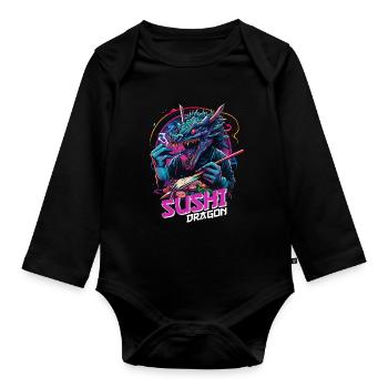 Cooler Sushi Drache Japan Kunst Geschenk - Baby Bio-Langarm-Body - Schwarz - Vorne