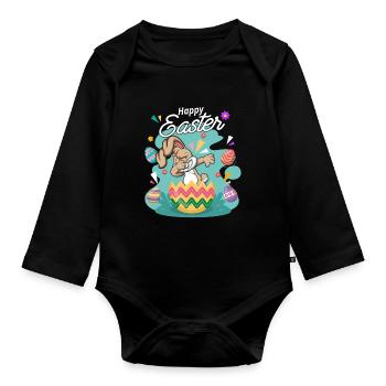 Happy Easter - Dabbing Dab Osterhase - Baby Bio-Langarm-Body - Schwarz - Vorne