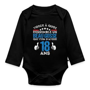 Voici à quoi ressemble un beau gosse anniv 18 ans - Body Bébé bio manches longues - noir - Devant