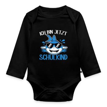 Schulkind Hai Design Schule Spruch Schulstart Erst - Baby Bio-Langarm-Body - Schwarz - Vorne