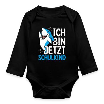 Schulkind Hai Design Schule Spruch Schulstart Schü - Baby Bio-Langarm-Body - Schwarz - Vorne