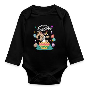 Frohe Ostern - Osterhase Dab Tanz - Baby Bio-Langarm-Body - Schwarz - Vorne