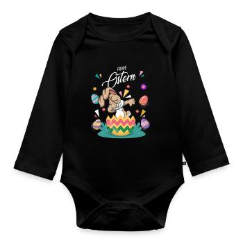 Frohe Ostern - Osterhase Dab Tanzbunte Eier - Baby Bio-Langarm-Body - Schwarz - Vorne