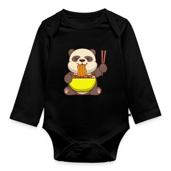 Panda Ramen Japanisches Essen - Baby Bio-Langarm-Body - Schwarz - Vorne