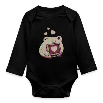 Cassette Futurism Kawaii Frog Retro Futurism - Organic Longsleeve Baby Bodysuit - black - Front
