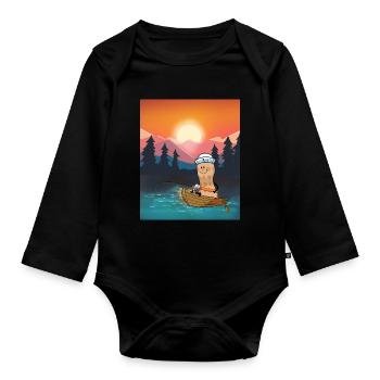 Peanut Leisure Fishing Rod Fishing Rod Fishing - Organic Longsleeve Baby Bodysuit - black - Front