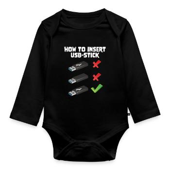 How To Insert USB Stick Funny Programmer Meme - Baby Bio-Langarm-Body - Schwarz - Vorne