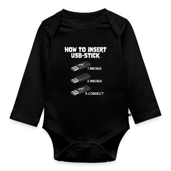 How To Insert USB Stick Funny Programmer Meme - Baby Bio-Langarm-Body - Schwarz - Vorne
