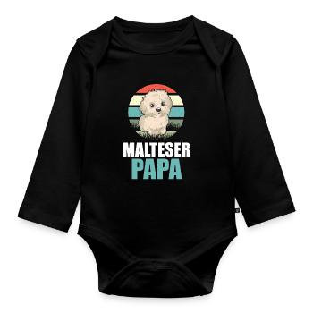 Chien Maltese Papa - Body Bébé bio manches longues - noir - Devant