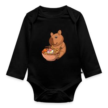 Capybara Japanische Nudelsuppe - Baby Bio-Langarm-Body - Schwarz - Vorne