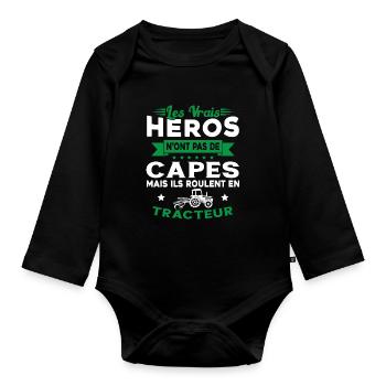 Tracteur Héros Cadeau Agriculteur Humour Fermier - Body Bébé bio manches longues - noir - Devant