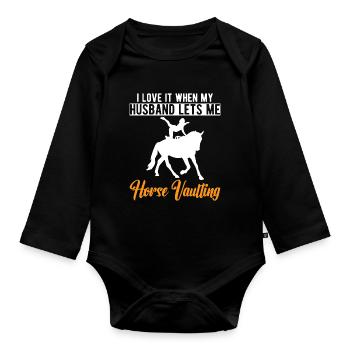 Drôle de cavalier Cheval Femme Sauteuse - Body Bébé bio manches longues - noir - Devant