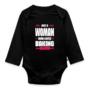 Woman loves baking - Organic Longsleeve Baby Bodysuit - black - Front