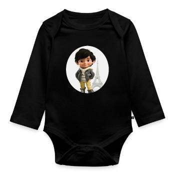 EIFFELTURM - Lächelnder Junge - Tourist - Baby Bio-Langarm-Body - Schwarz - Vorne